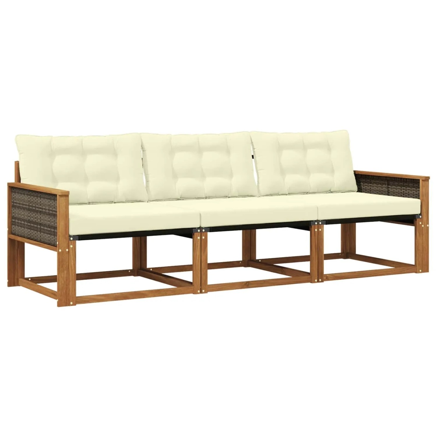 vidaXL Outdoor-Sofagarnitur mit Kissen 3 Stk Natur und Creme 3381210