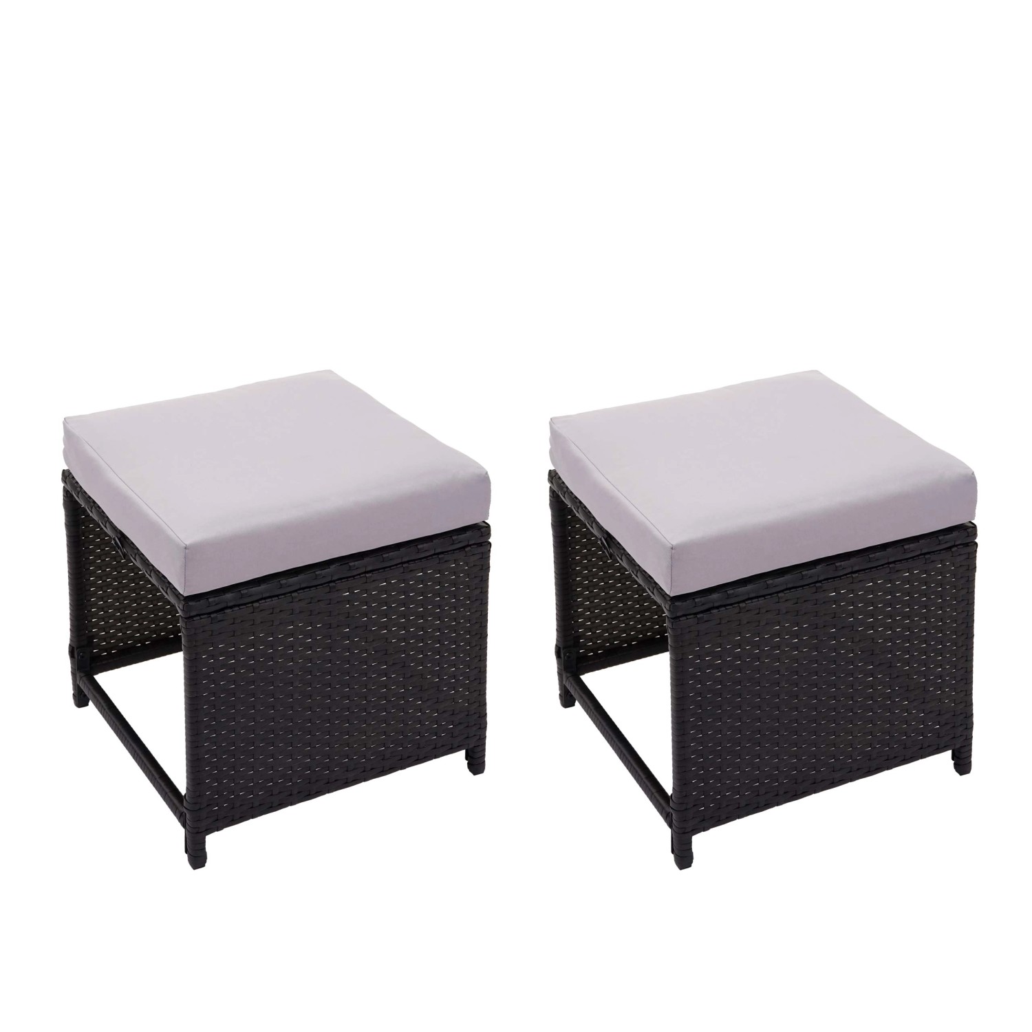 MCW 2x Poly-Rattan Hocker G16 Schwarz Kissen Hellgrau günstig online kaufen