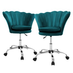 2er Set ML-Design Drehstühle aus petrolfarbenem Samt, höhenverstellbar, 360 Grad drehbar.