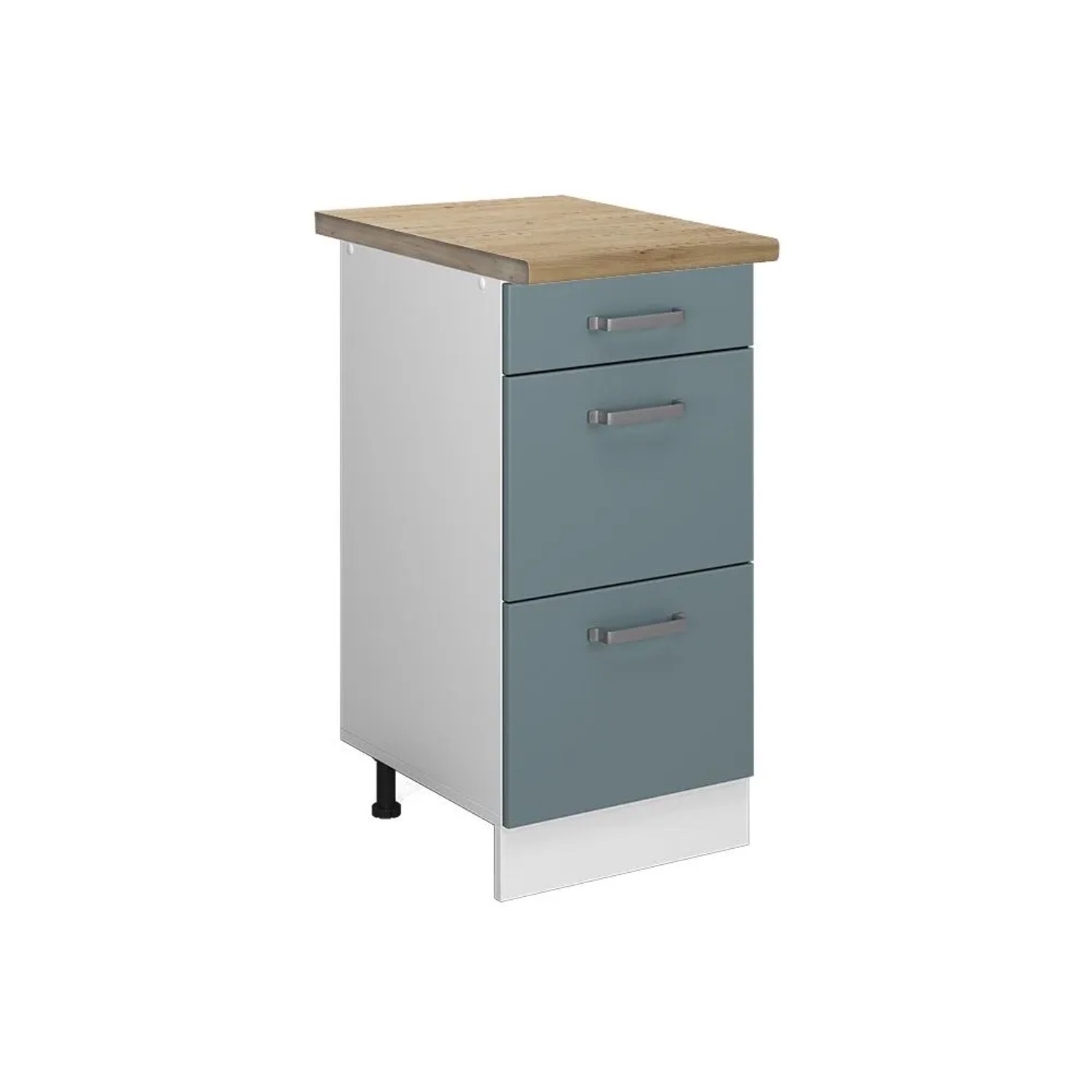 Vicco Küchenunterschrank R-Line Blau-Grau Weiß 40 cm mit Schubladen AP Eiche
