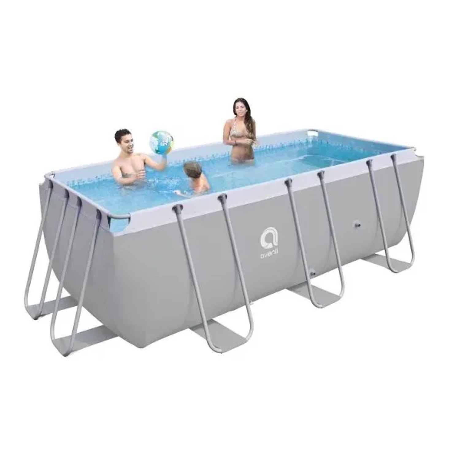 Rechteckiger Avenli Frame Pool mit Stahlrahmen, 400x200x100 cm, grau. Familie im Wasser.