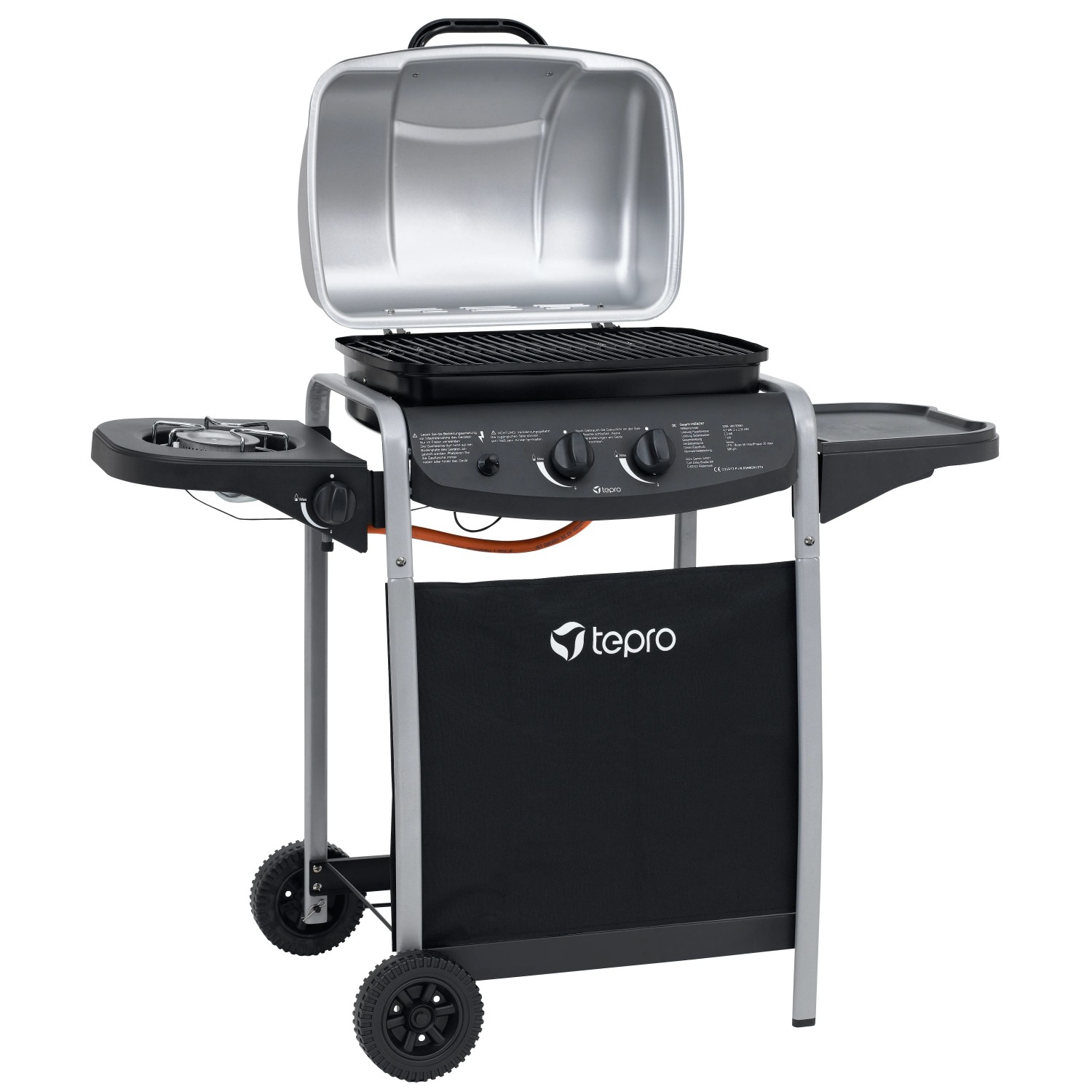 Tepro Gasgrill Fremont, kompakter Grillwagen mit Seitenkochfeld, schwarz/silber.