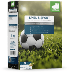 Fepro Spiel- und Sport-Rasensamen, 1 kg Packung. Rasensamen für strapazierfähigen, grünen Rasen.