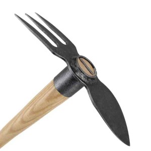 D&O Doppelhacke mit Herzform und 3 Zinken aus Borstahl mit Holzstiel für Gartenarbeiten.