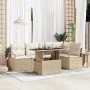 Beiges 6-tlg. vidaXL Garten-Sofa-Set aus Rattan mit Tisch und Auflagen für Terrasse oder Garten.