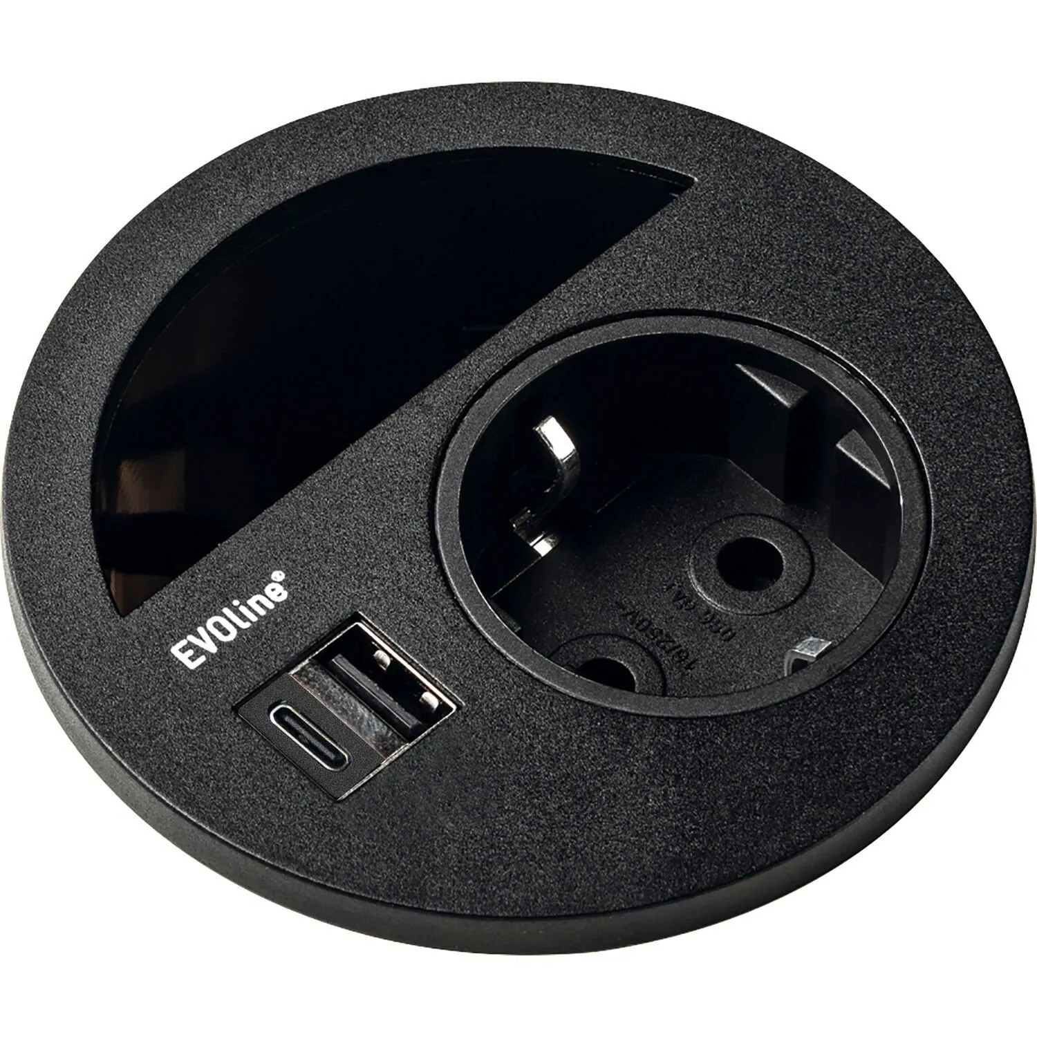 Evoline Circle80 Steckdose mit Kabeldurchgang Usb-A & Usb-C Schwarz