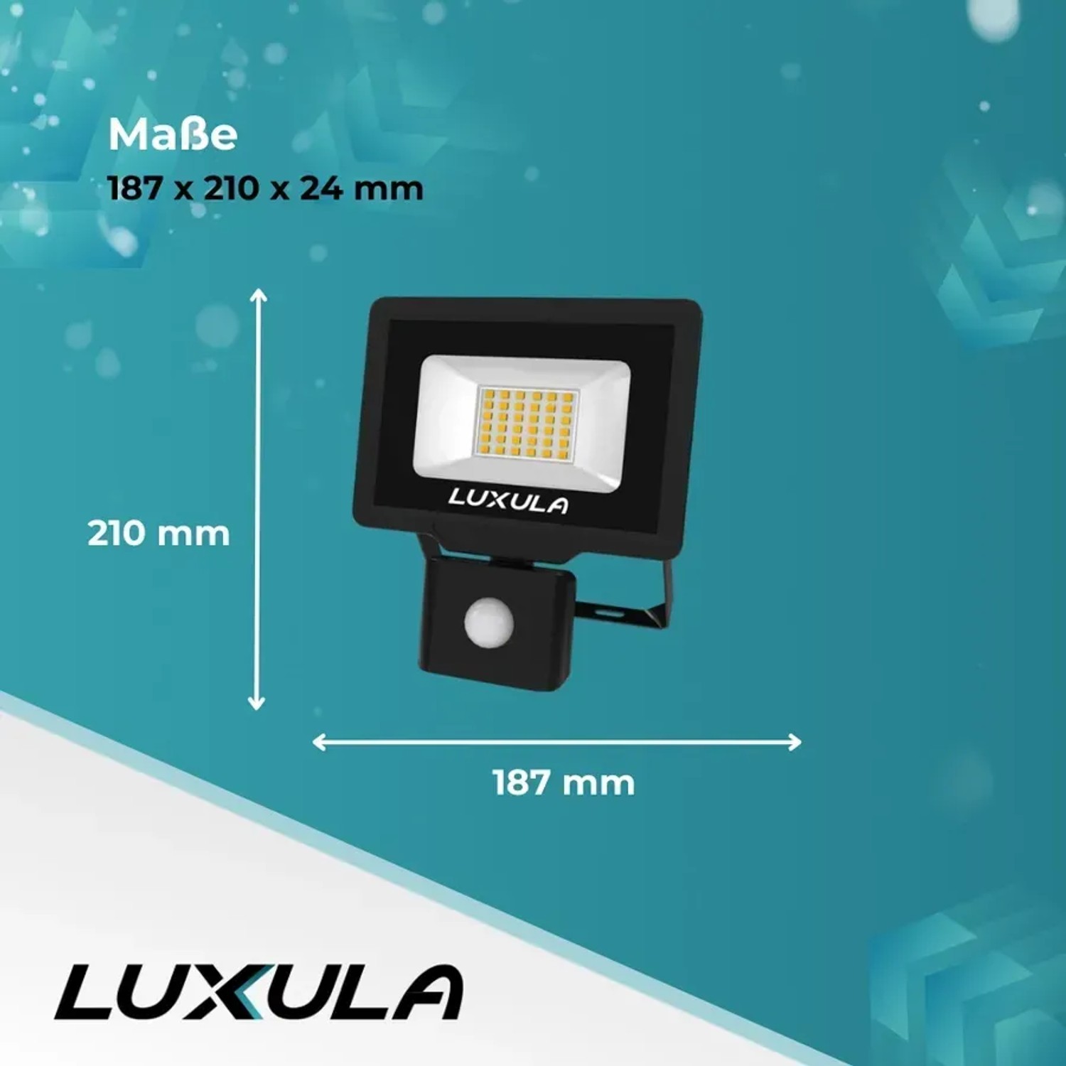 LUXULA LED Fluter mit Bewegungsmelder, 30W, neutralweiß, schwarzer Außenstrahler.