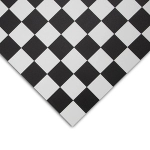 Karat CV Bodenbelag Atlantic Damier, PVC Boden in Fliesenoptik mit Schachbrettmuster in Schwarz und Weiß.