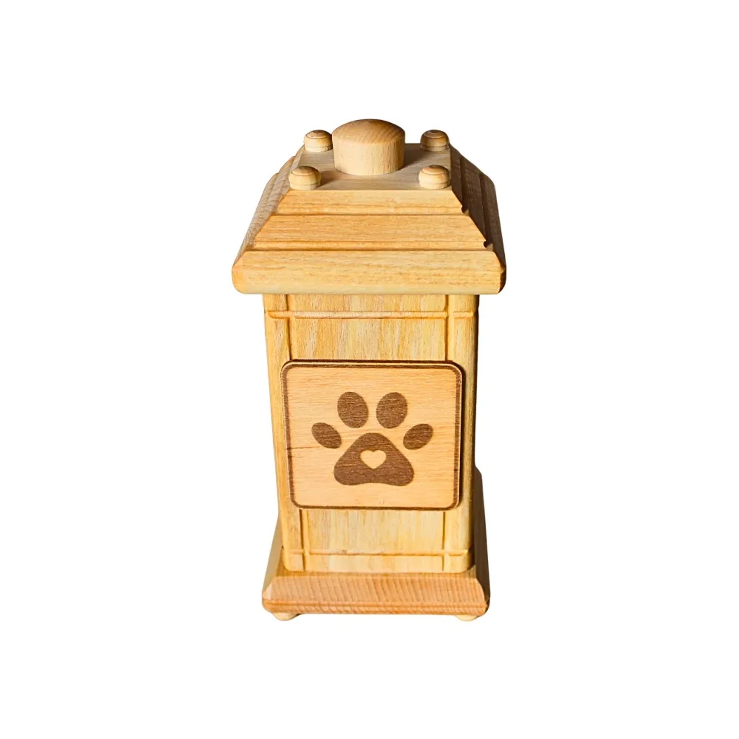 Holz Tierurne mit Pfotenabdruck für Hunde, 12x12x20cm. Andenkurne für Haustiere.