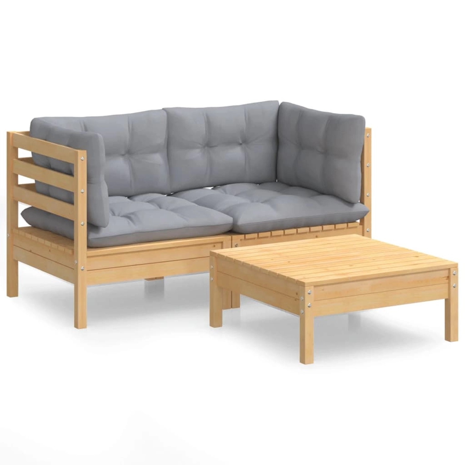 vidaXL 3-tlg Garten-Lounge-Set mit Grauen Kissen Kiefernholz