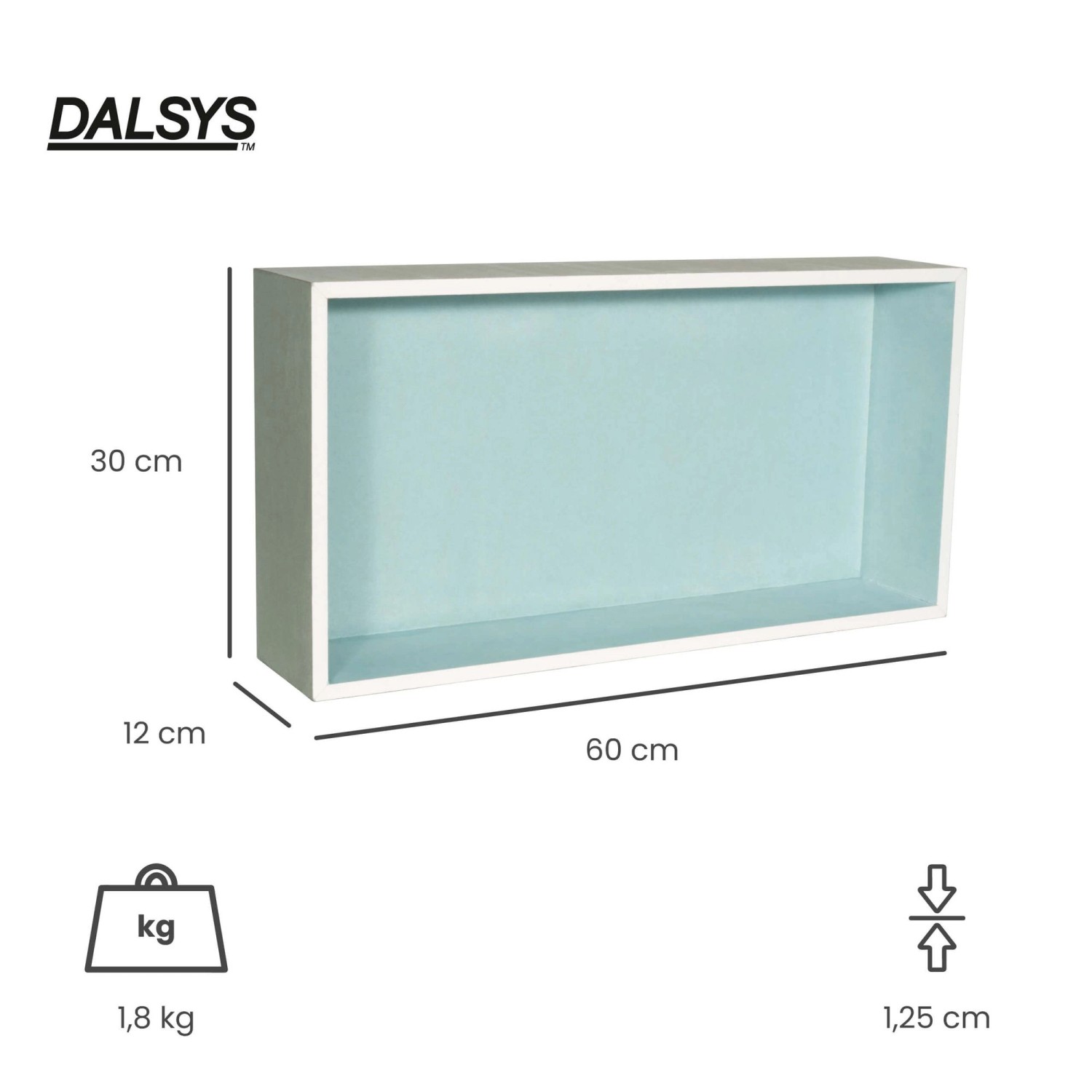 Dalsys Wandnische Dusche, 30x60x12cm, imprägnierter Gipskarton, Einbauelement für Bad und Wohnraum.