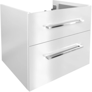Fackelmann Waschbeckenunterschrank OXFORD, weiß, 60 cm breit, mit zwei Schubladen und silberfarbenen Griffen.