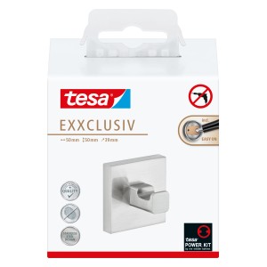 Tesa Exxclusiv Handtuchhaken in Edelstahloptik, zur Wandmontage ohne Bohren.