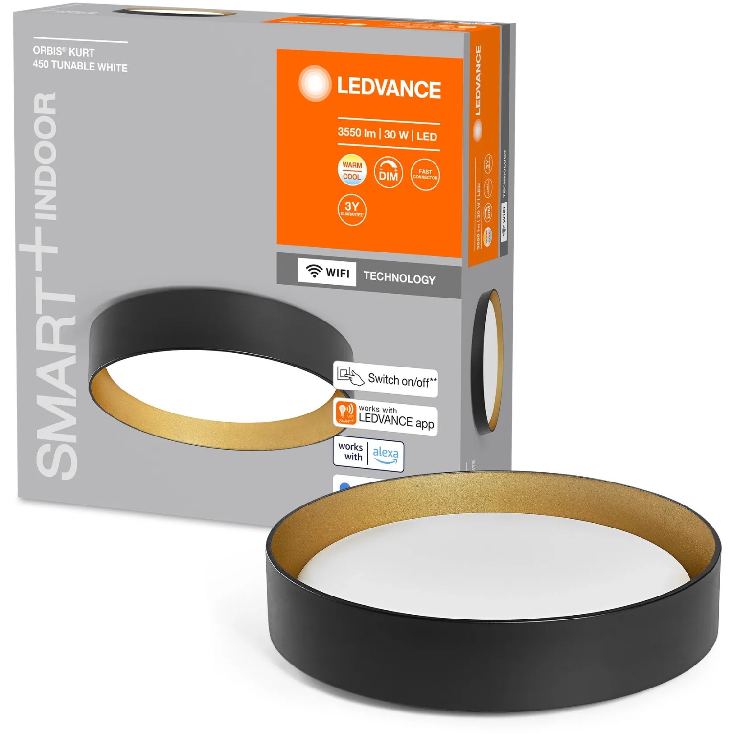 Ledvance Smart+ WiFi Deckenleuchte Orbis Kurt, schwarz-gold, Ø 45cm. Smarte Lampe mit WiFi.