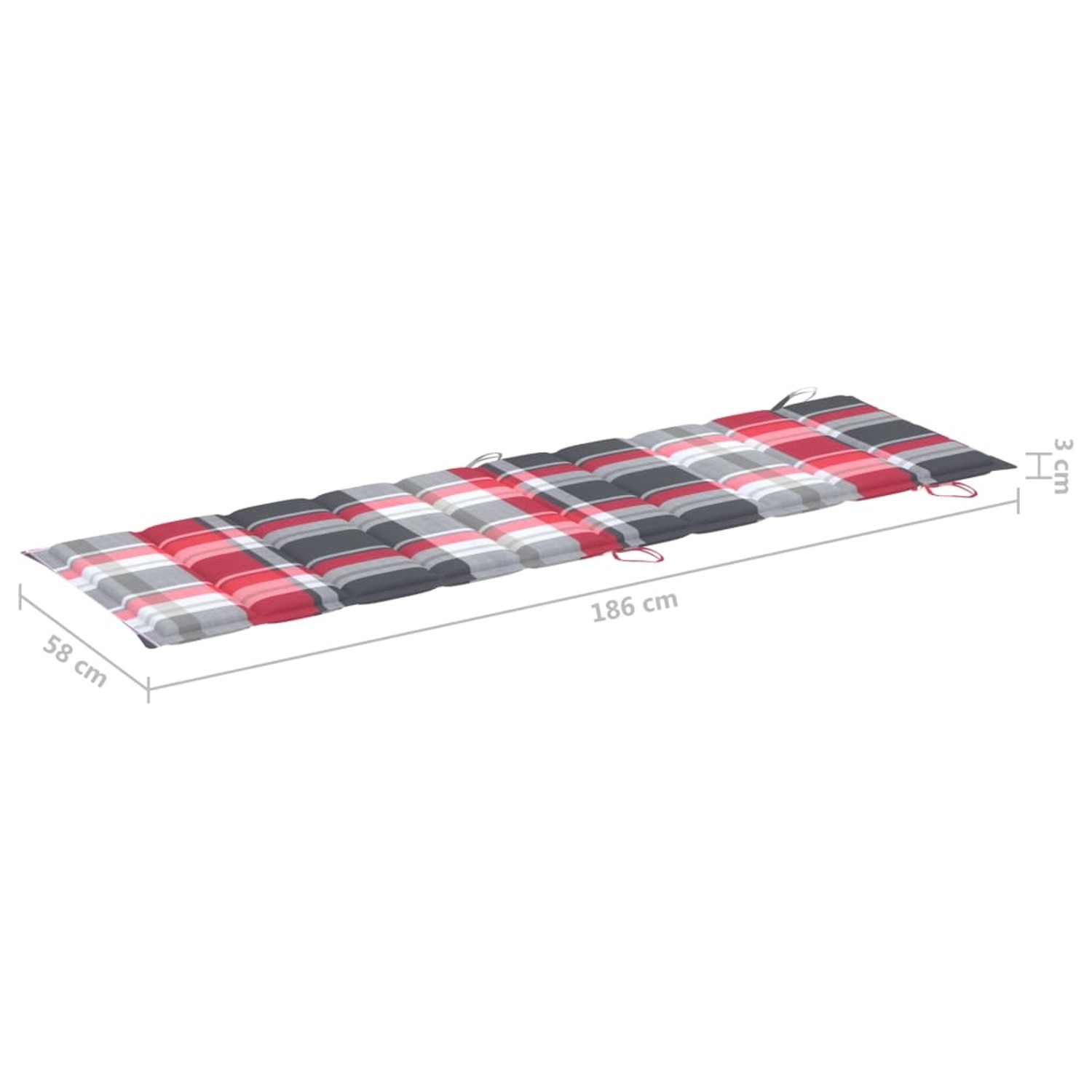 Auflage mit rotem Karomuster für vidaXL Sonnenliege aus Akazienholz, 186x58x3cm.