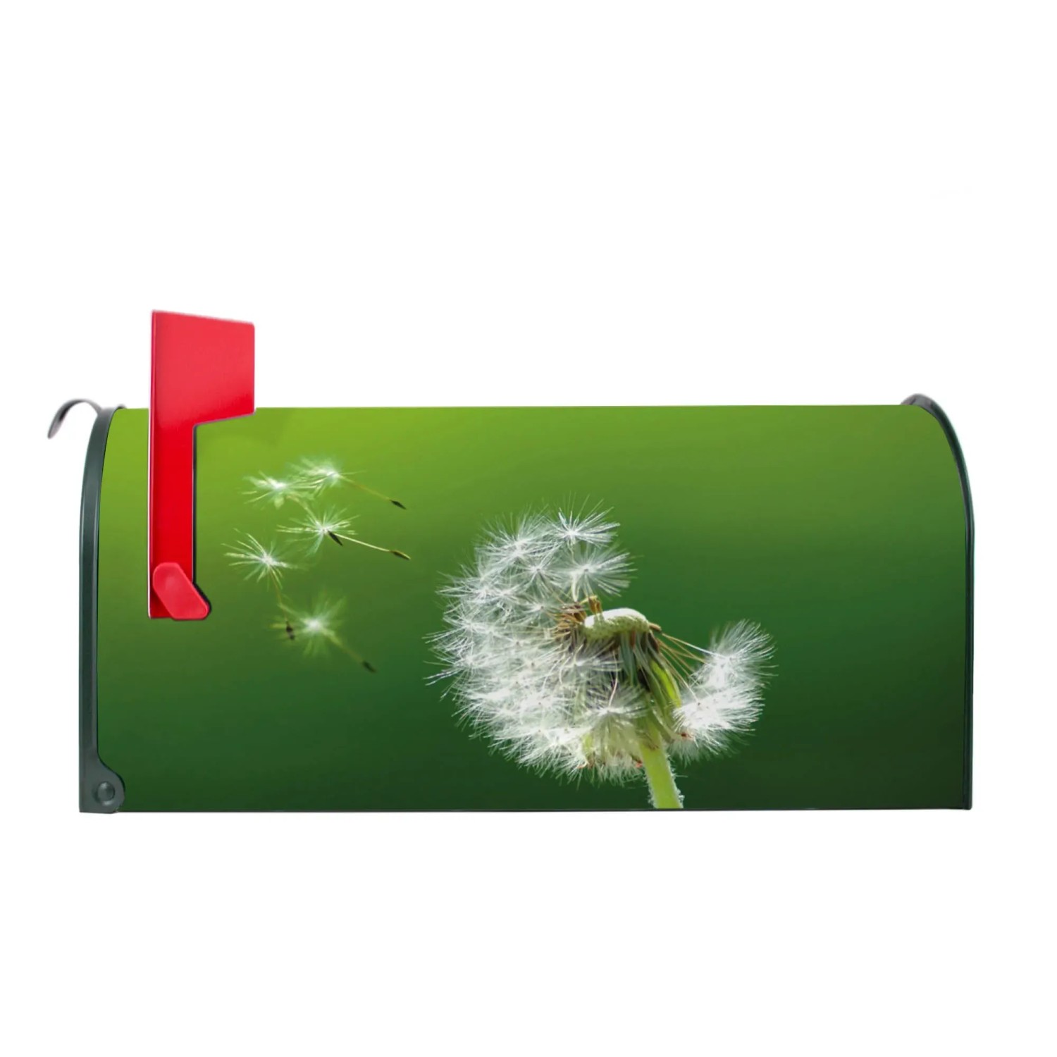 Grüner Banjado US Briefkasten mit Pusteblume Motiv, Stahl, 48x22x16cm.