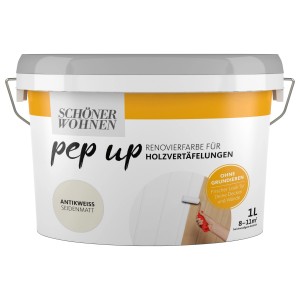 Schöner Wohnen pep up Renovierfarbe Antikweiß für Holzvertäfelung, 1 Liter.