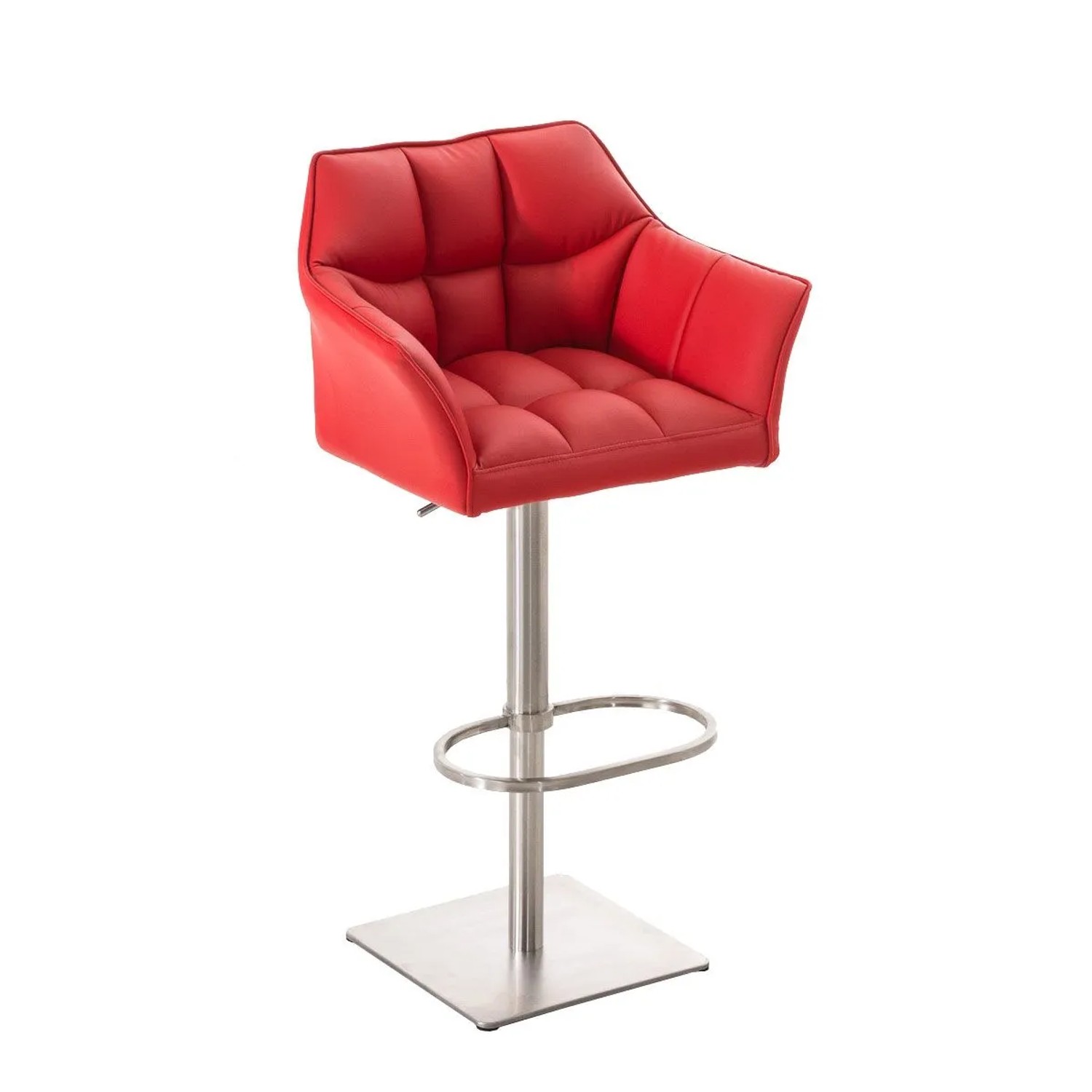 DELUKE Barhocker SIHAR Kunstleder Rot 64x45x88cm Silber Barstuhl Höhenverstellbar Mit Lehne Drehbar Tresenhocker Tresenstuhl