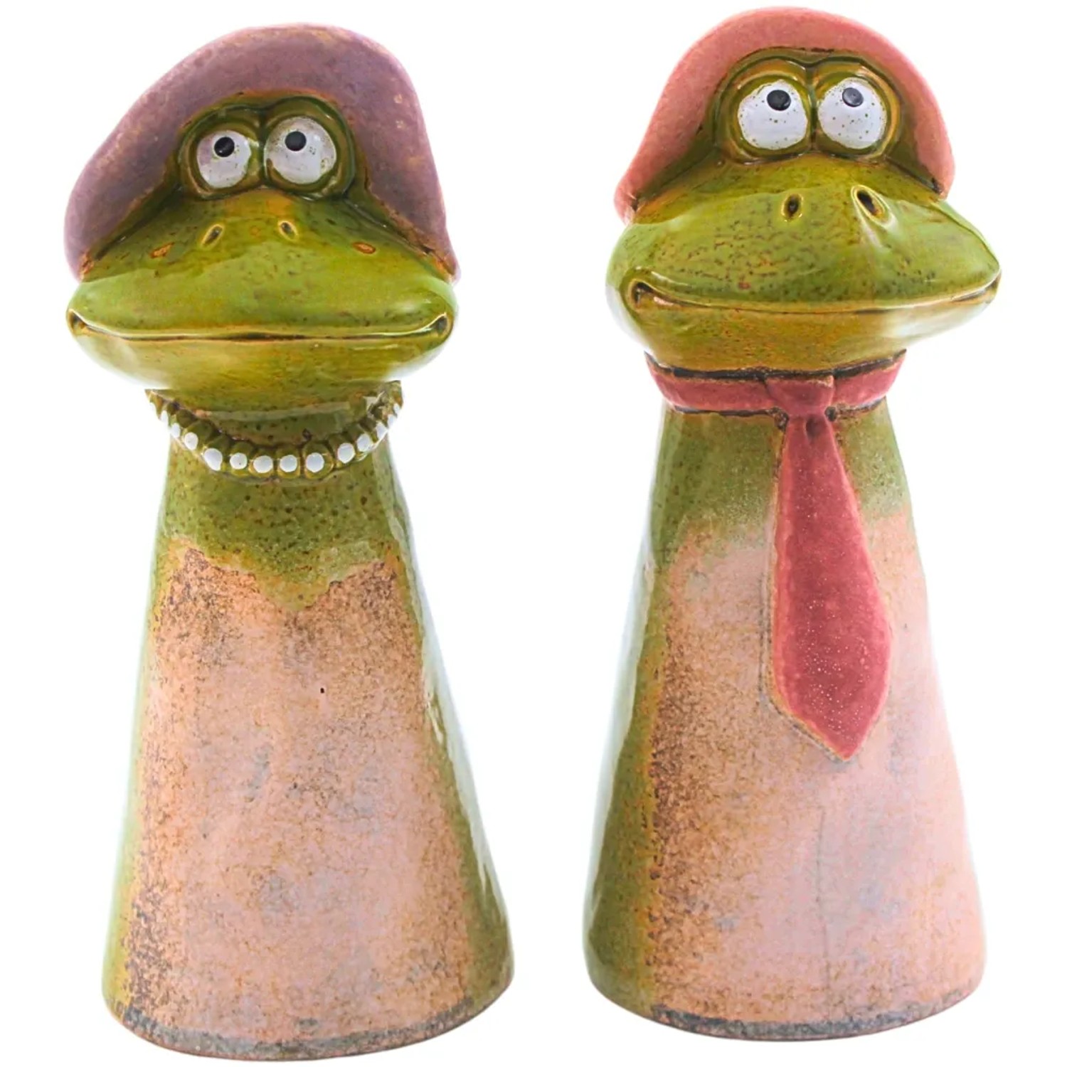 Dekohelden24 Keramik Zaunstecker Zaunhocker Froschpaar als 2er Set Maße je Figur L/B/H ca 9 x 9 x 21 cm