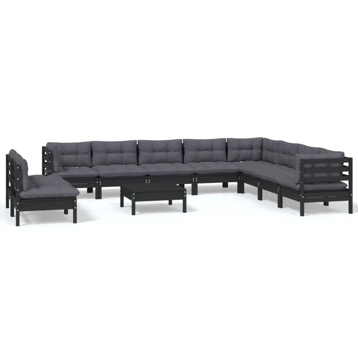 11-tlg. Garten-lounge-set Mit Kissen Schwarz Massivholz Kiefer günstig online kaufen