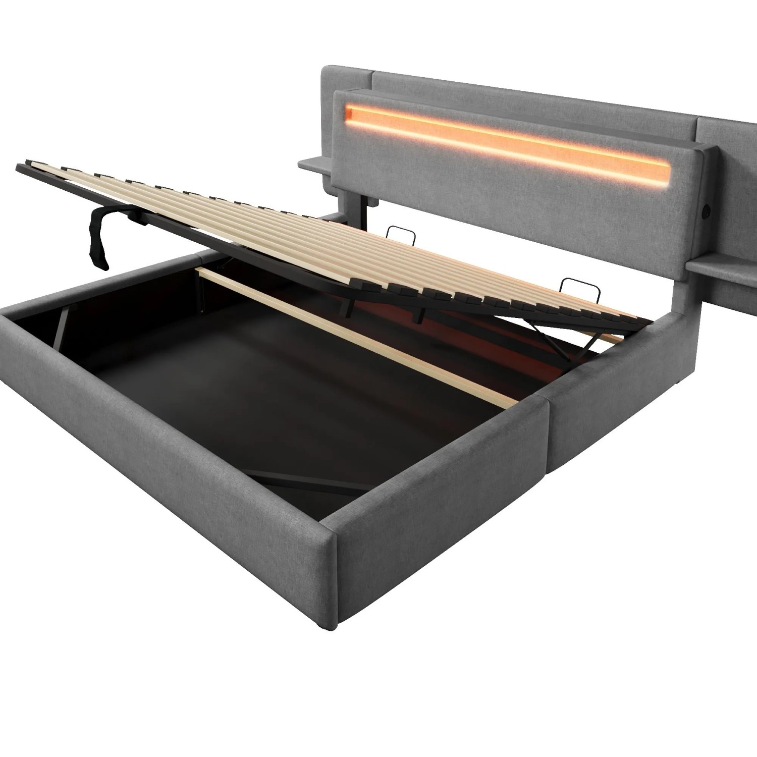 Merax Polsterbett 180x200 cm Mit Hydraulischem Stauraum Nachttisch USB LED
