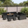 Schwarzes 14-tlg. vidaXL Garten-Sofa-Set aus Poly Rattan mit Tisch und Hockern.