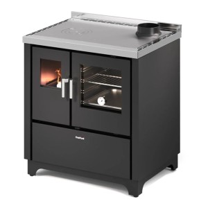Freepoint Küchenofen Frida, 7,5 kW, Stahl schwarz, mit Kochplatte und Backofen.