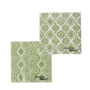 Boltze Servietten Portofino, 2-fach sortiert, mit grün-weißem Ornament-Design.