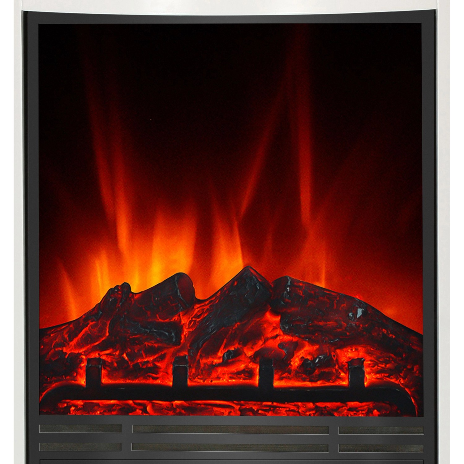 Detailaufnahme: Schwarzer EL Fuego Elektrokamin Wien II mit simuliertem Flammeneffekt.