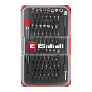 Einhell Präzisions- und Elektronik-Reparatur-Set, 66-teilig, in roter Aufbewahrungsbox.
