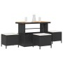 Schwarze 4-teilige vidaXL Garten Essgruppe aus Poly Rattan mit Tisch und Hockern.