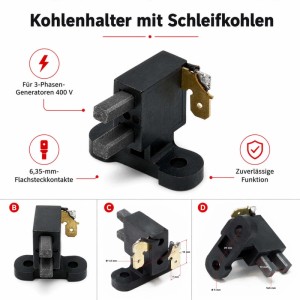 Ersatzteil Kohlenhalter mit Schleifkohlen für 3-Phasen 400V Stromerzeuger, 6,35mm Flachsteckkontakte.