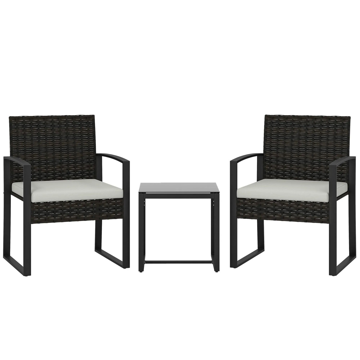 Furnicato Rattan Bistroset 3 Teiliges Gartenmöbel-set Mit 2 Gartenstühlen Couchtisch Abnehmbar Kissen Cremeweiß