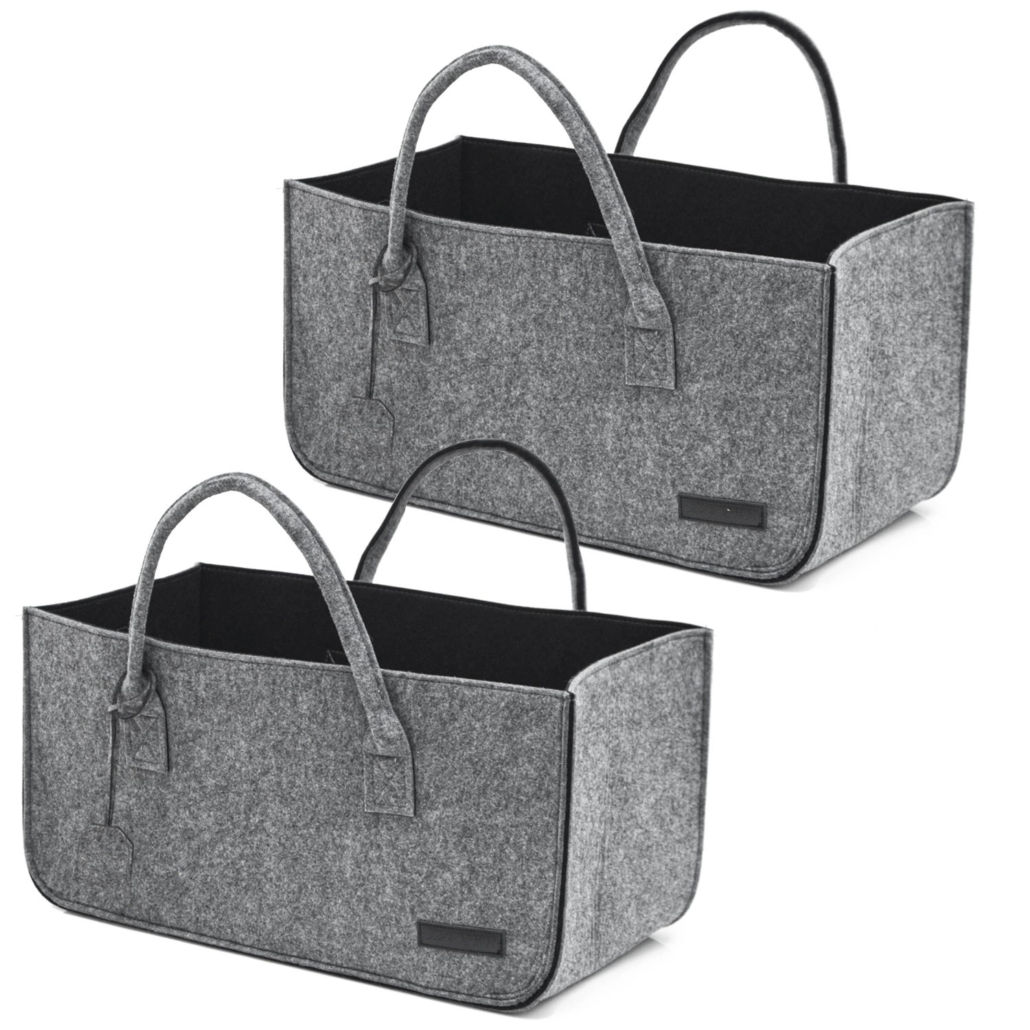 DuneDesign 2er Set Filztasche 25 x 25 x 25 cm bis 25 kg Belastbar Grau & Schwarz