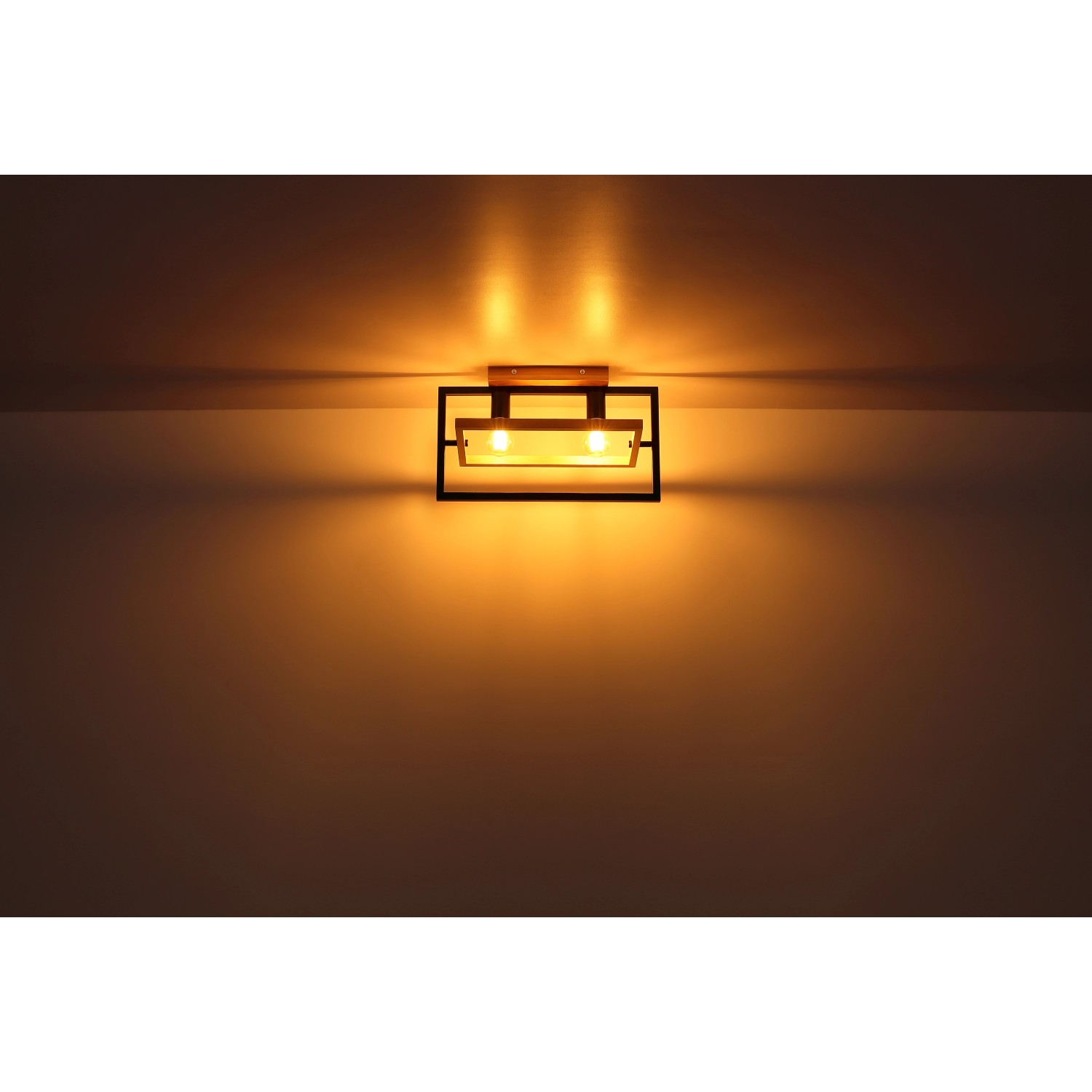 Moderne, dunkelbraune Globo Deckenleuchte Erica mit schwarzem Metallrahmen. Quadratisches Design.