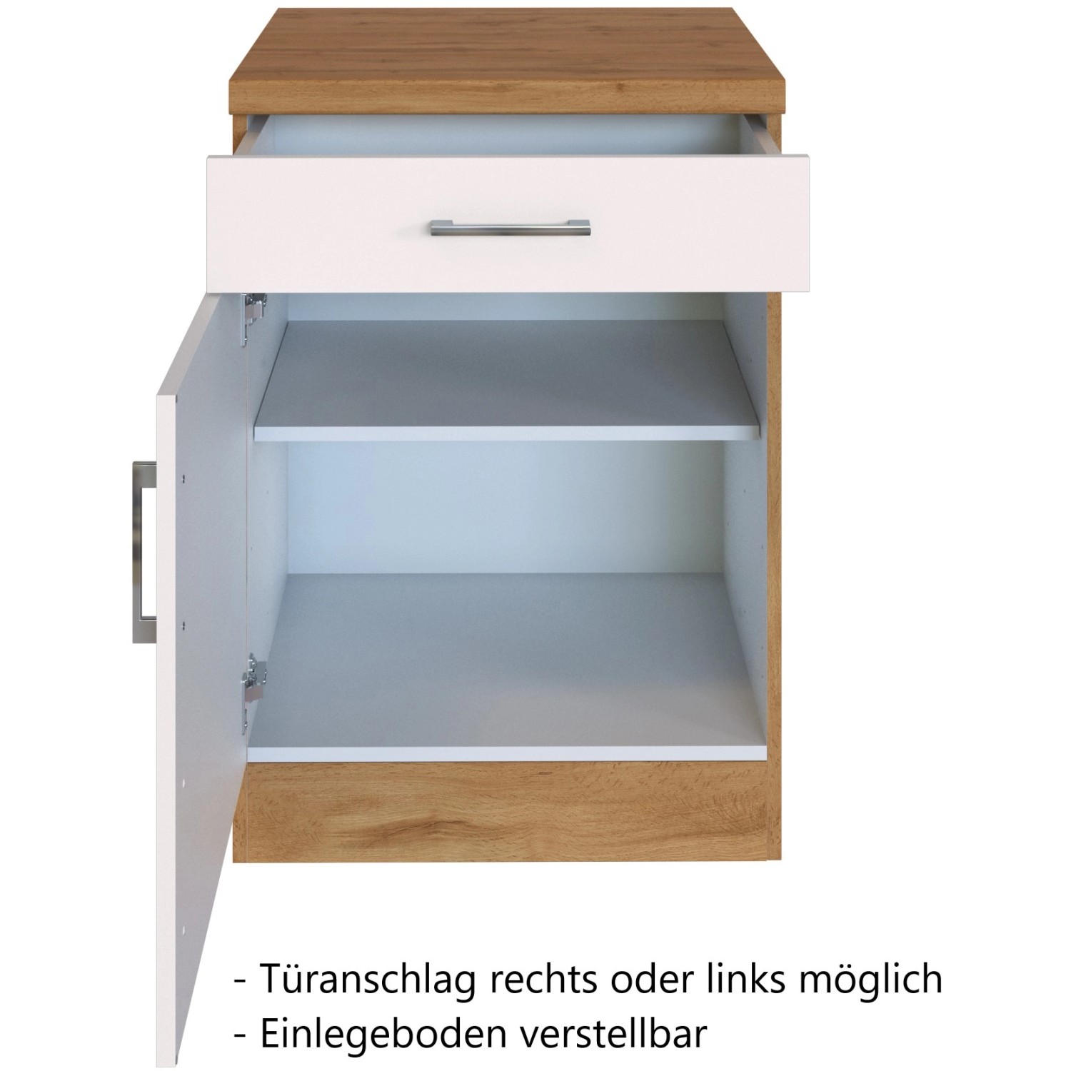 Held Möbel Unterschrank Sorrento, weiß/Wotan Eiche, mit Tür und Schublade.