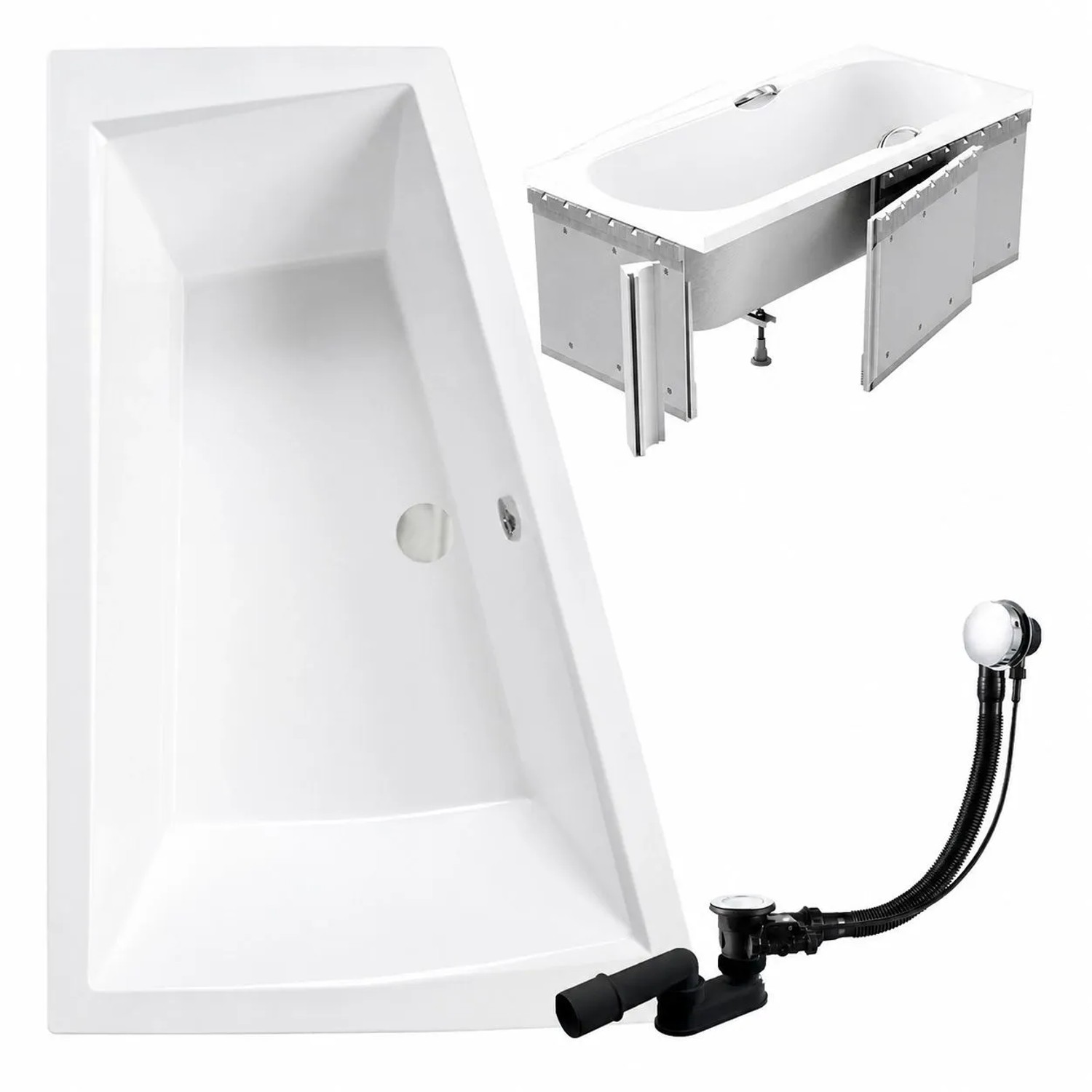 KOLMAN Badewanne Eckwanne 160 x 90 Cm Links Mit Styroporverkleidung Inkl. Ablauf Und Füße