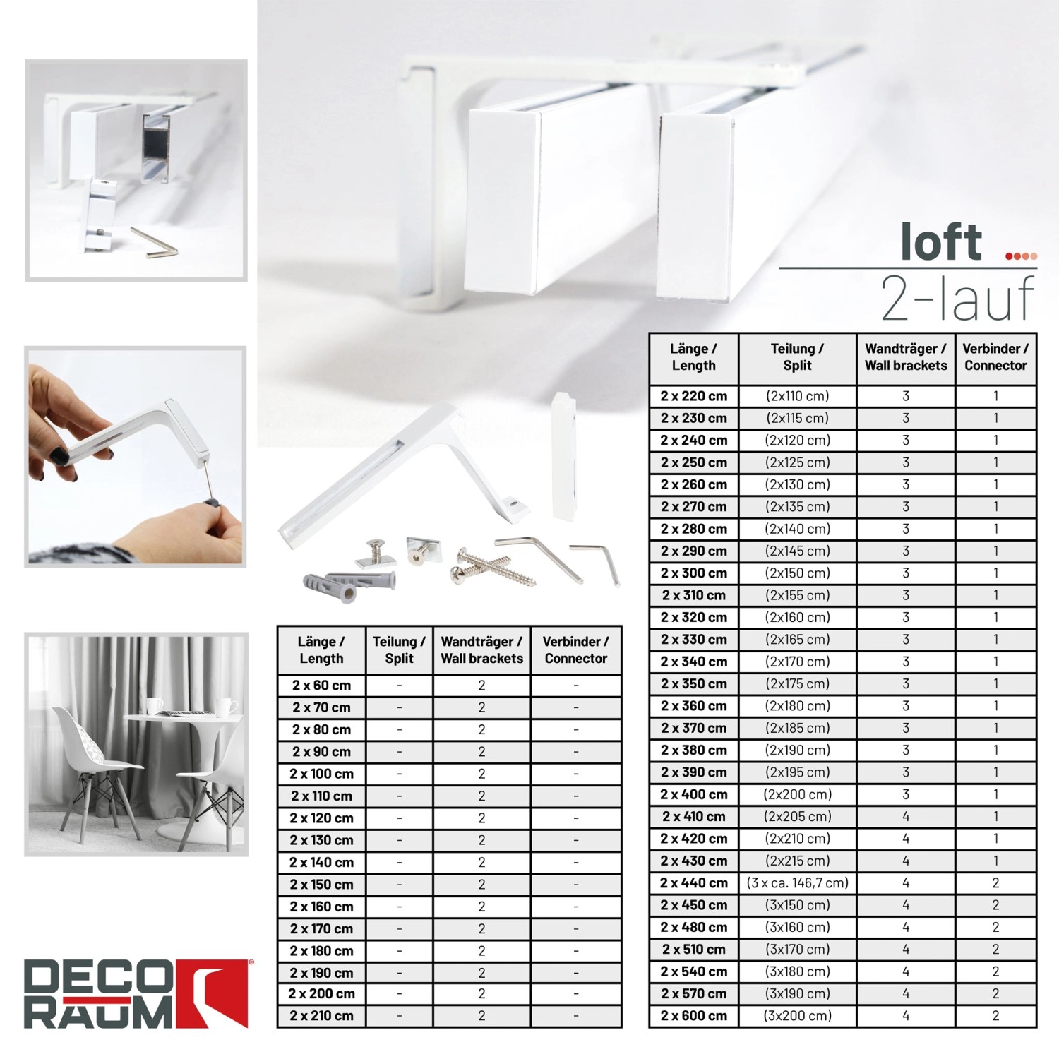 Deco-Raum Gardinenschiene nach Maß 2-Lauf Loft Weiß 410cm_4