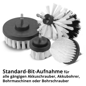 STAHLWERK 10er Bürsten Set für Akkuschrauber/Bohrmaschinen. Verschiedene schwarze/weiße Bürsten mit Bit-Aufnahme zur Reinigung.