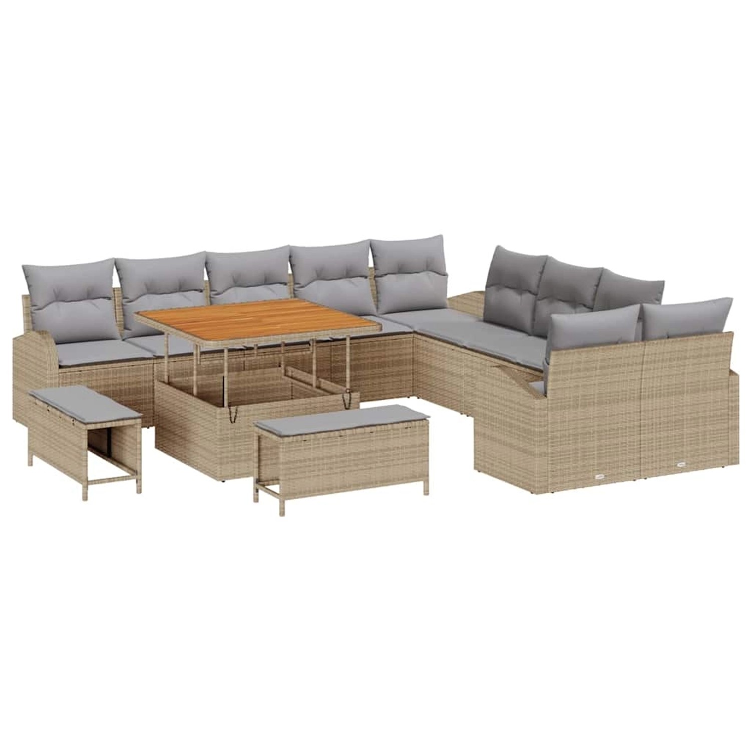 vidaXL Garten-Sofa-Set mit Kissen 13-Tlg Beige Poly Rattan 3362447 günstig online kaufen