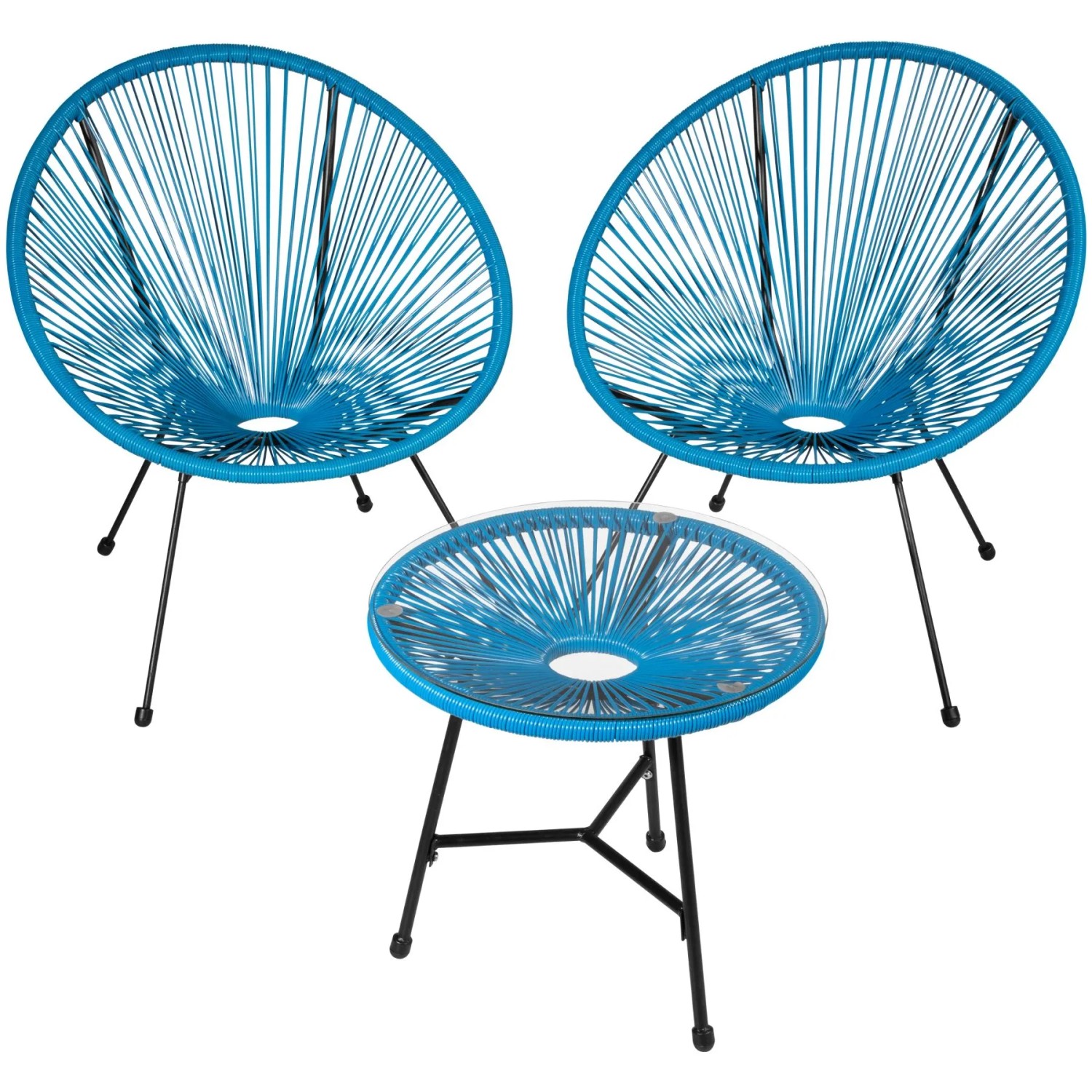 Tectake 2 Gartenstühle Santana Mit Tisch  Retro Design Im Acapulco Stil Widerstandsfähig  190 x 149 x 78 cm Blau