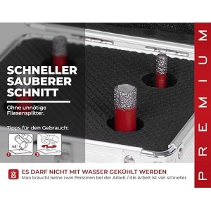 PROREGAL Diamant Bohrkronen Set (6-12mm) im Koffer für Fliesen, Glas, Feinsteinzeug. Winkelschleifer Zubehör.