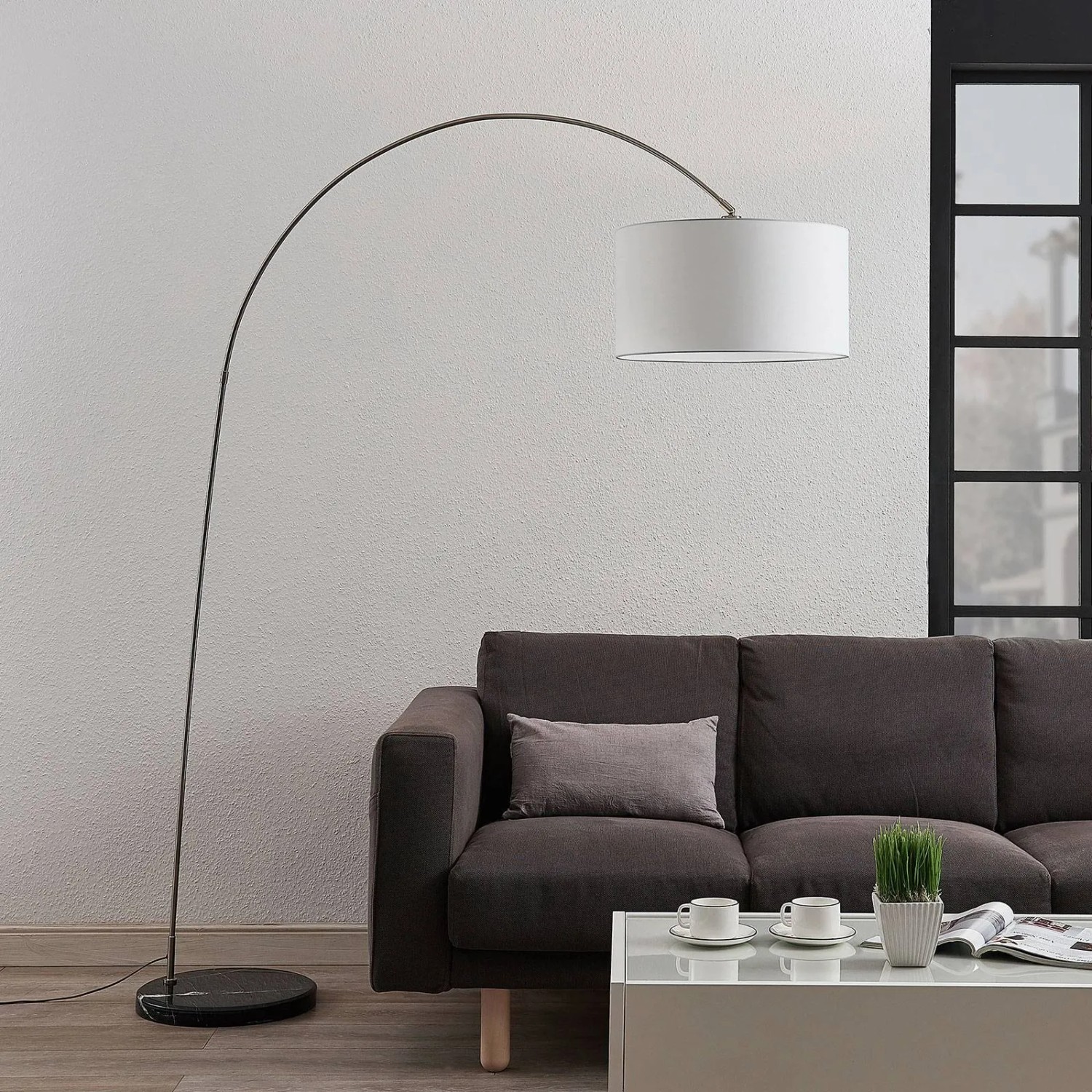 Lindby Stehlampe Bogenleuchte Belinda 9624578 Modern in Weiß aus Textil 1-flammig E27 Wohnzimmerleuchte_4