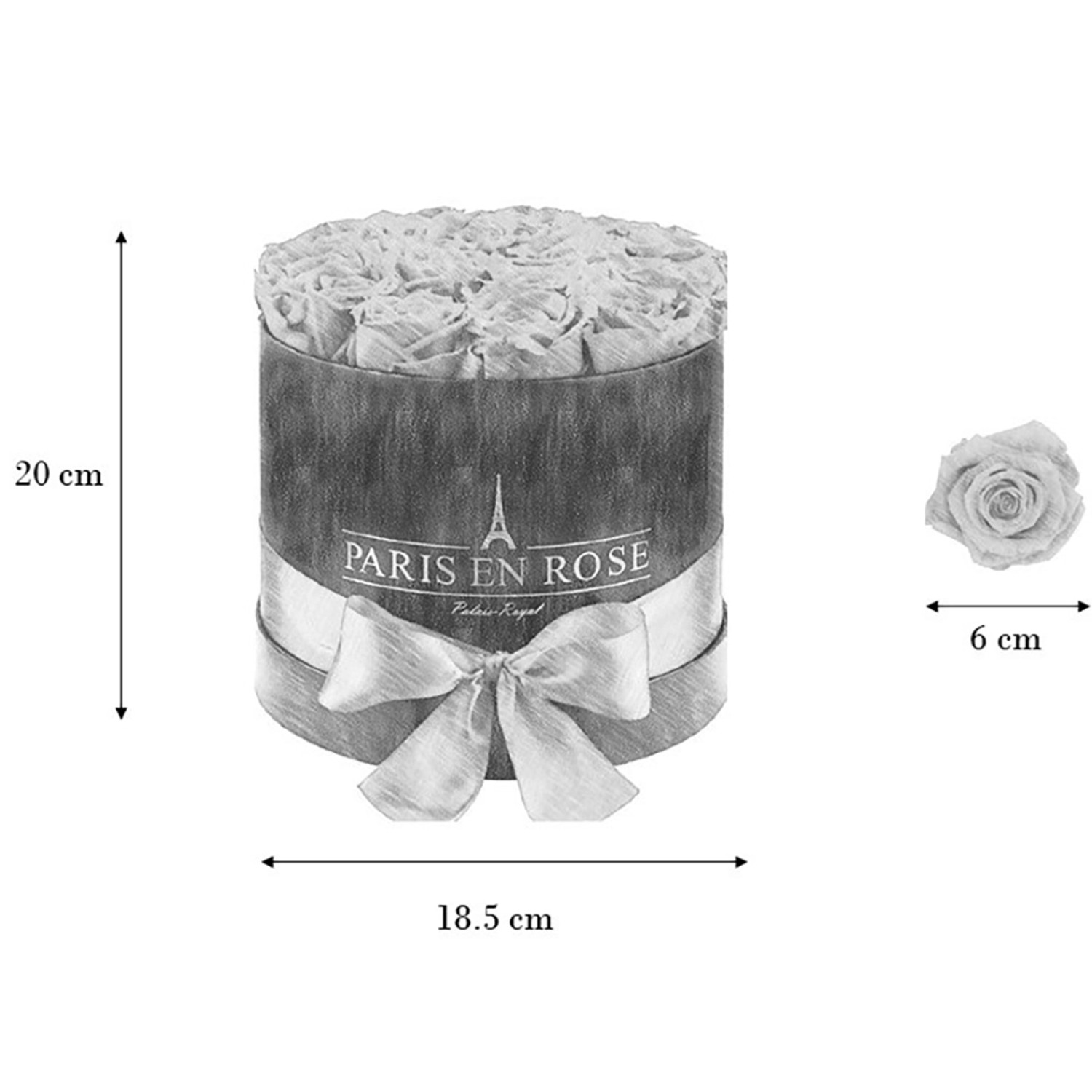 Rosenbox Schwarz mit roten Rosen und Schleife, Durchmesser 19cm. Romantischer Blumenstrauß.