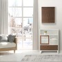 Teamson Home Tyler Badmöbel-Set: Schrank mit Schubladen, Regalen und Hängeschrank in Weiß und Holzoptik.