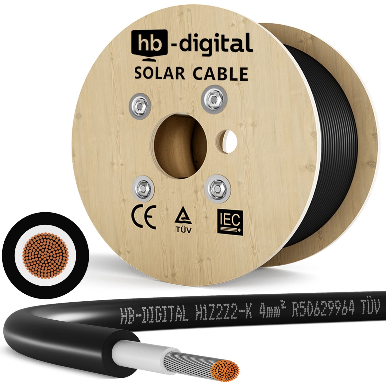 hb-digital Solarkabel 4 mm² PV Kabel für Solar Anlagen 200m schwarz