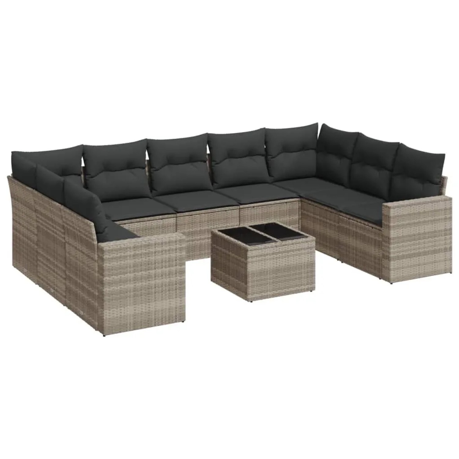vidaXL 10-Tlg Garten-Sofagarnitur mit Kissen Hellgrau Poly Rattan 3251749 günstig online kaufen
