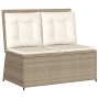Beige, verstellbare furnicato Gartenbank aus Polyrattan mit Kissen.