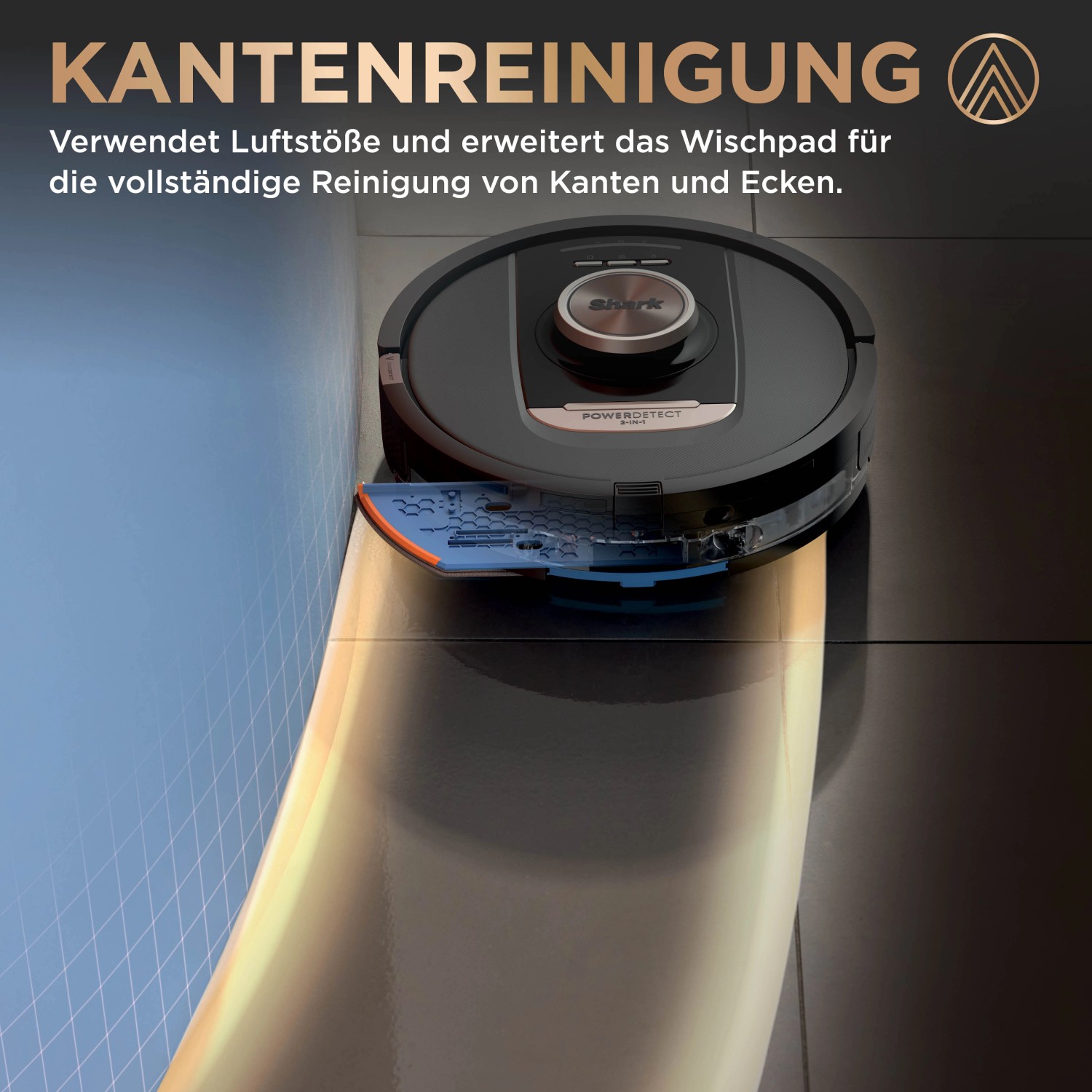 Shark Saug- und Wischroboter RV2800ZEEU bei der Kantenreinigung.