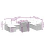 Graue 9-teilige Garten-Sofagarnitur vidaXL aus Polyrattan mit Kissen und Tisch mit verstellbarer Höhe.